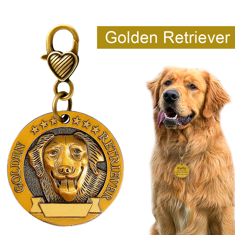 Dog Breeds Personalized Dog Tag 3D ID Custom Free Name Engraved Brass Silver