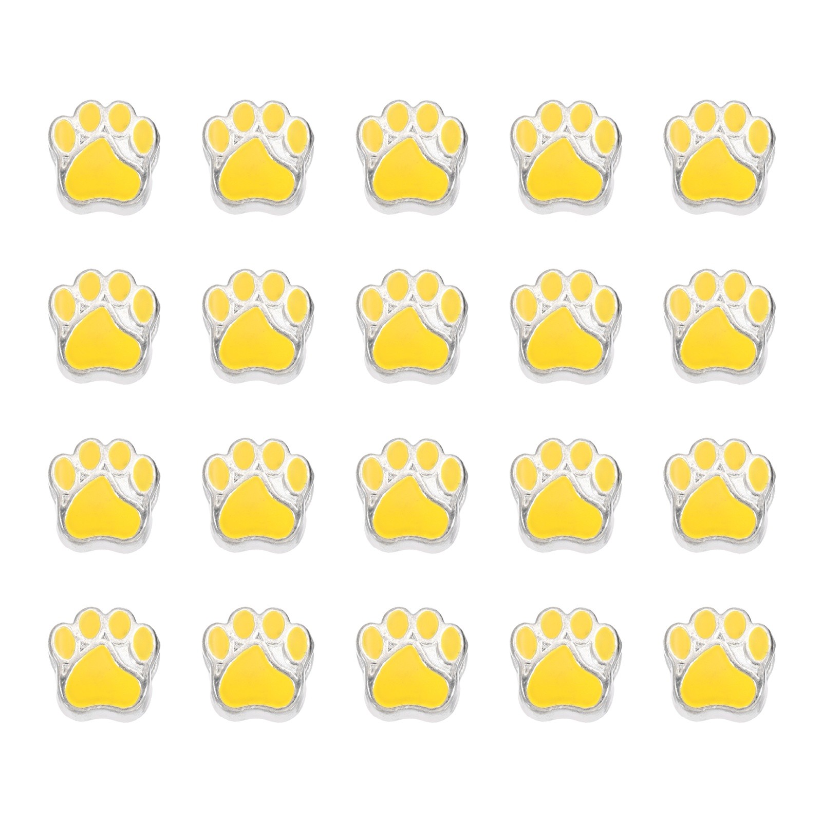 Enamel Paw Print Charms, Alloy Dog Cat Paw Large Hole Beads, 20Pcs(Yellow)