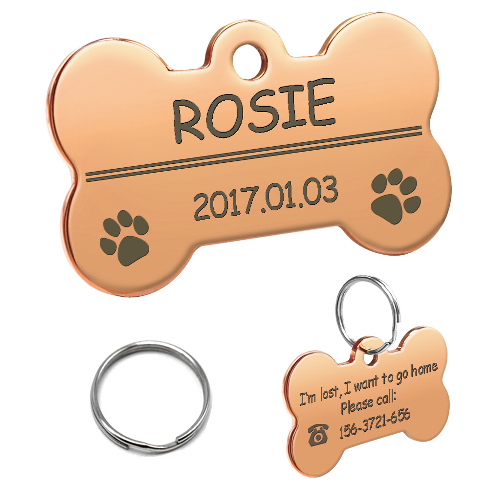 Stainless Steel Personalized Dog Tag Bone Shape Pet Dog ID Name Phone Engraved