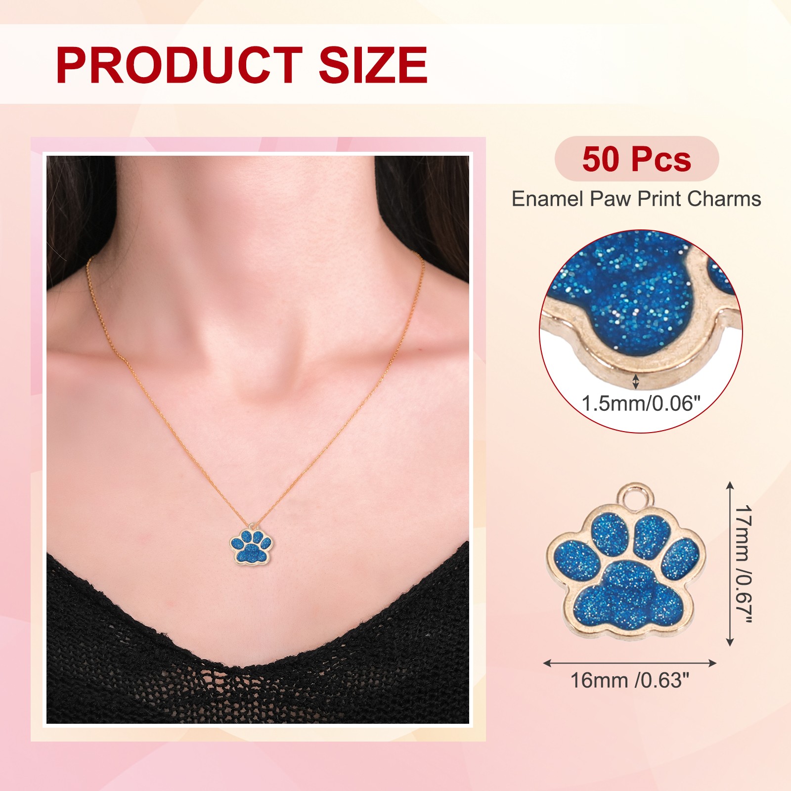 Enamel Paw Print Charms with Glitter Powder, 50Pcs(Gold Tone/Blue)