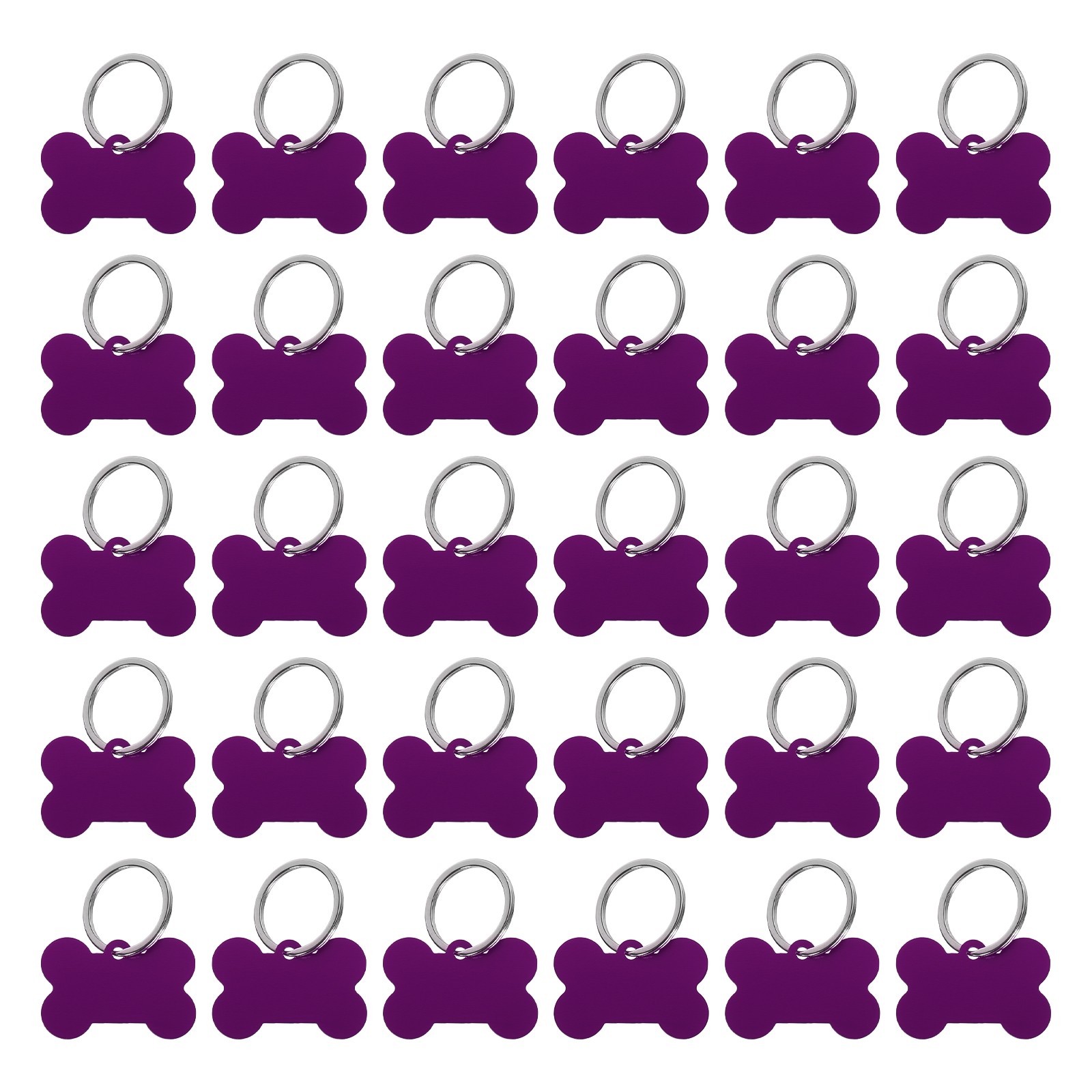 Bone Shaped Dog Tag Pet ID Tags, 1.5″x1″ Metal Purple Blank with Ring, 30pcs