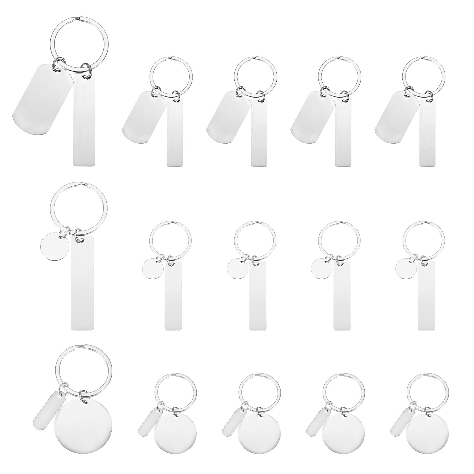 15Pcs Metal Engraving Keychain Blanks, Silver Tone(3 Styles)