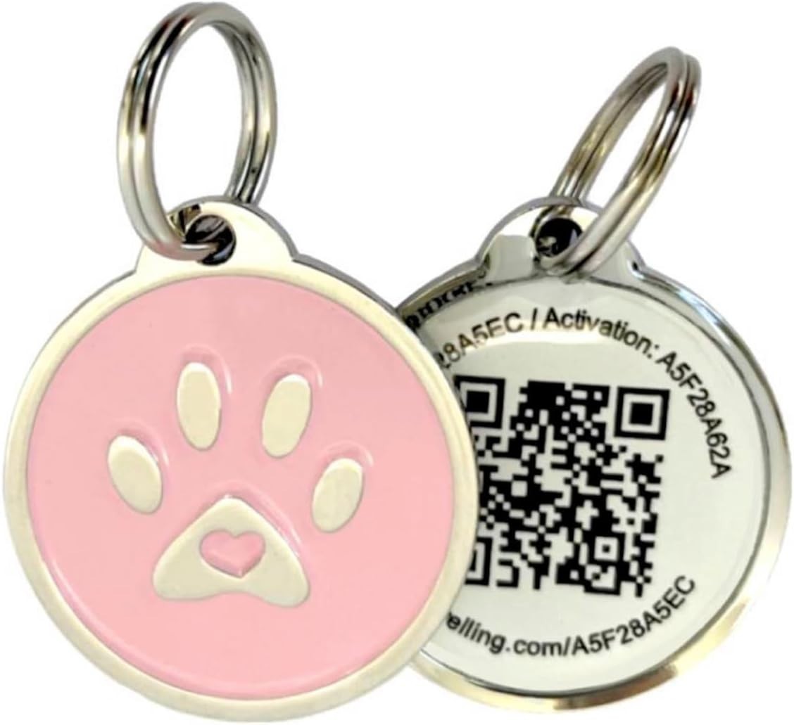 QR Pet Tag for Dogs & Cats – Instant Recovery Alerts & Online Profile Pink Paw