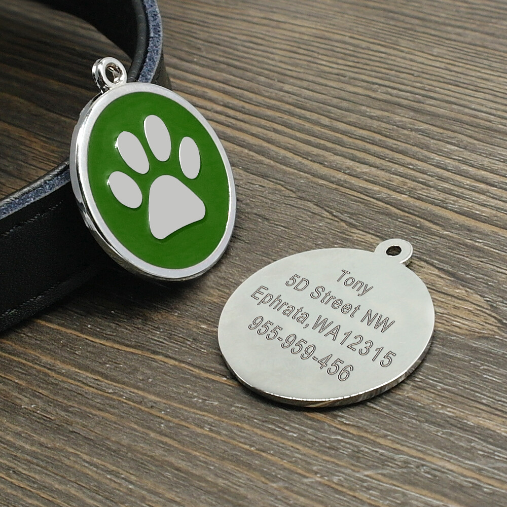 Paw Print Dog Tags Custom Pet Puppy Cat Name ID Collar Tag Engraved Free Whistle