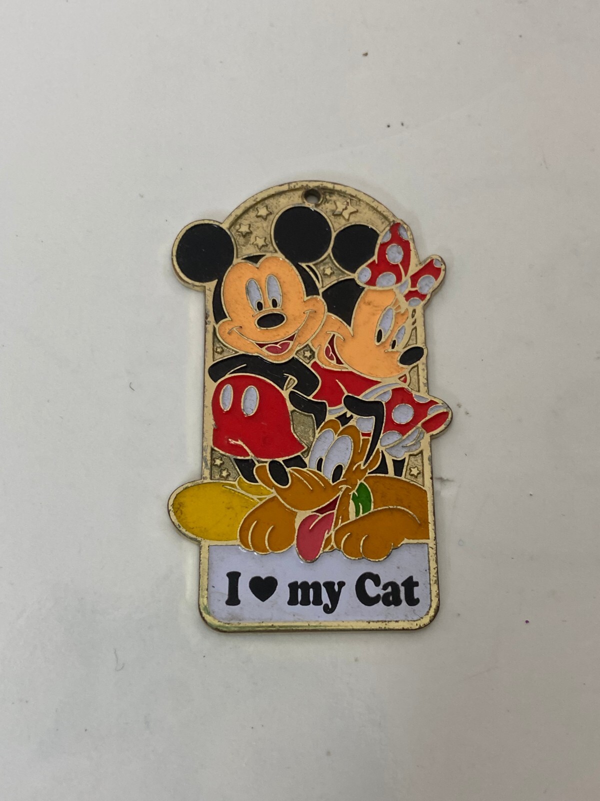 “I ❤️ LOVE HEART MY CAT” DISENY PARKS MICKEY MOUSE METAL PET COLLAR TAG GOLD 2″