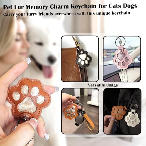 Pet Memorial Leather Paw Keychain Keyring Cat Dog Hair