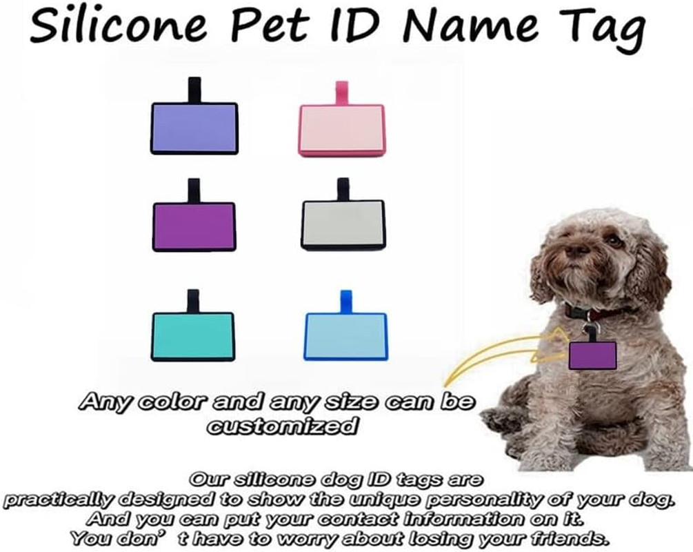 6 Pack Original Silent Square Shape Silicone Pet Tag,Modifiable ID Dog Tags,With