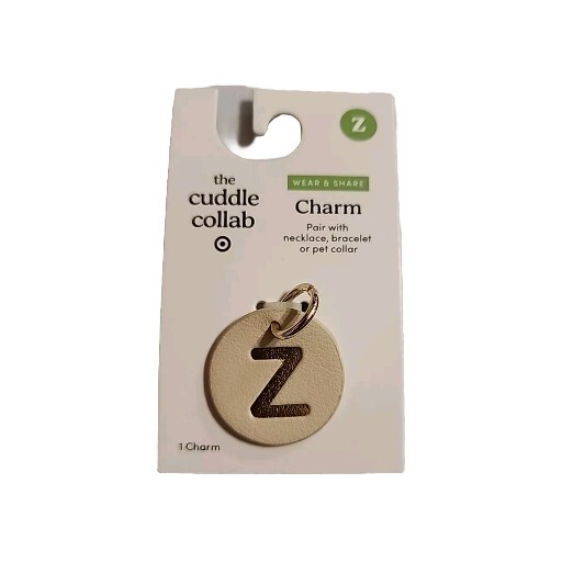 The Cuddle Collab Pet Charm; Gold “Z” On Tan/Beige Round Charm; Faux Leather