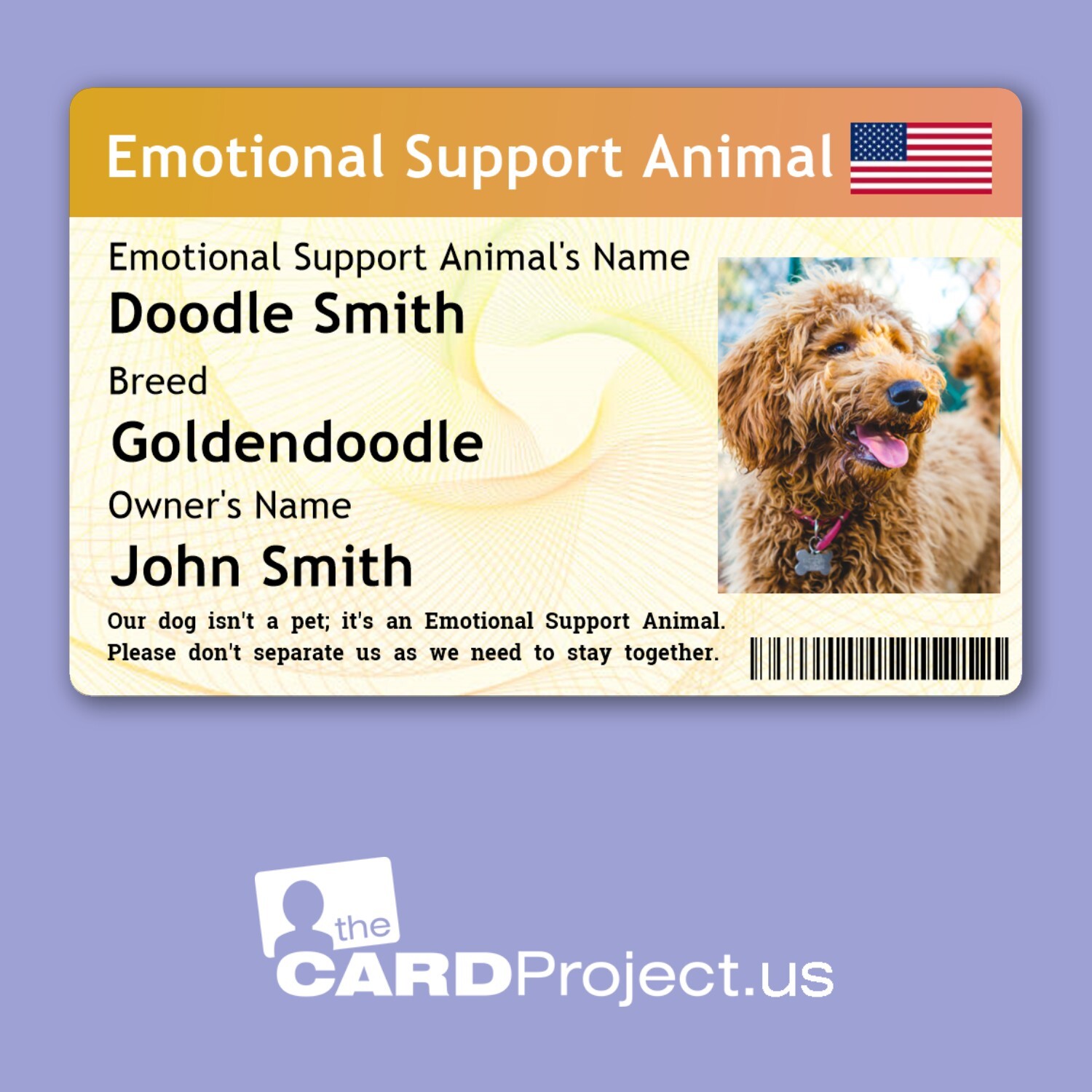 Emotional Support Animal ESA ID Card – Custom Photo & Info, Biodegradable
