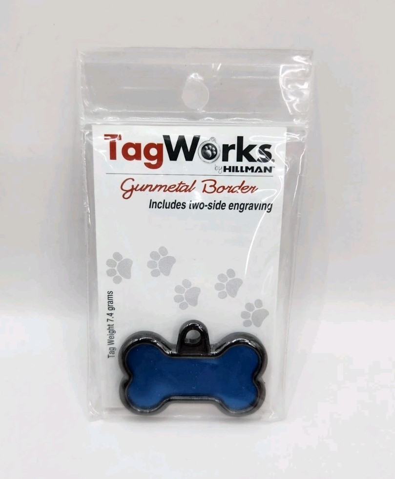 Dog Tag Works Custom Gun Metal & Blue Bone Engravable New Pet Collar Charm