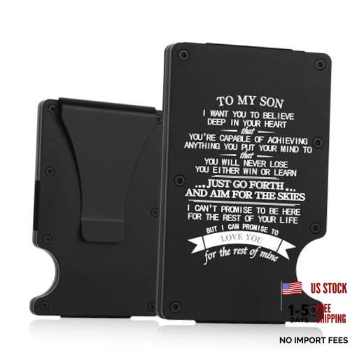 To My Son Gifts,Minimalist Personalized Engraved Metal Wallet,Slim TO MY SON