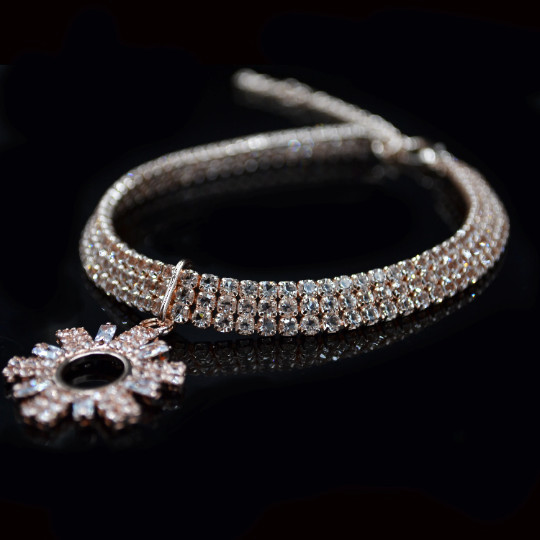 Necklace for dogs | Dog Rhinestone Rose Gold Tone Charm Necklace | Dog jewelry