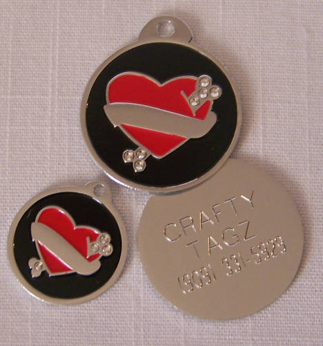 Dog/Pet/Cat ID Tag – Tattoo Hearts Rhinestone Crystals