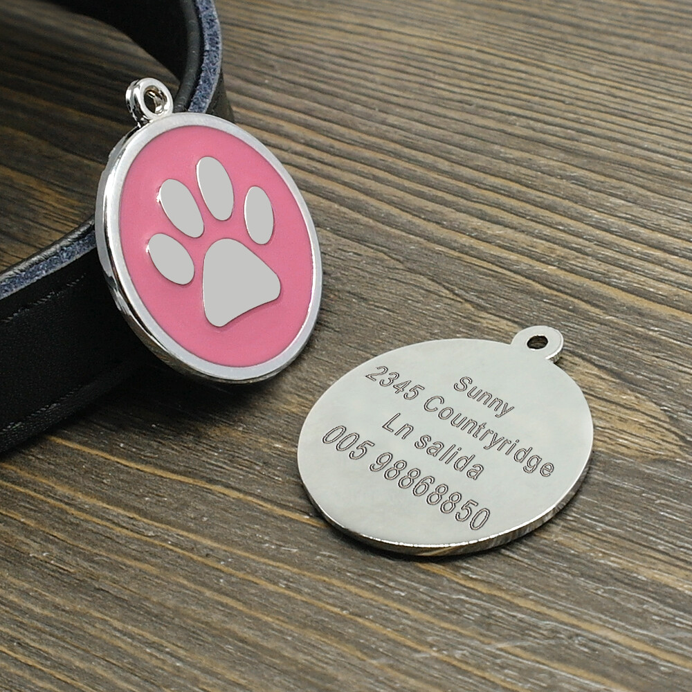Paw Print Dog Tags Custom Pet Puppy Cat Name ID Collar Tag Engraved Free Whistle