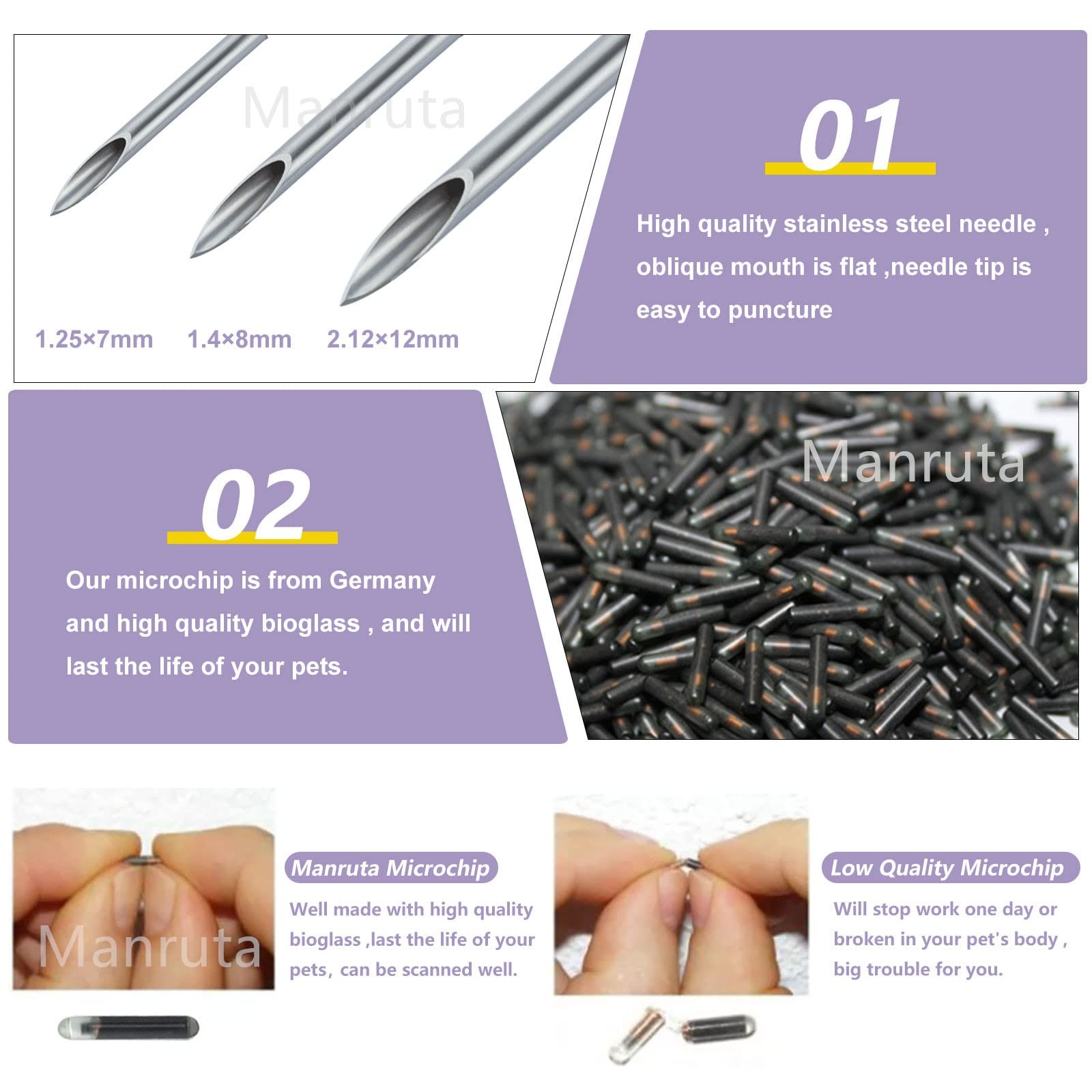 10 Pack Microchip For Dogs Cats 1.4 mm Dia 8 mm Length Transponder