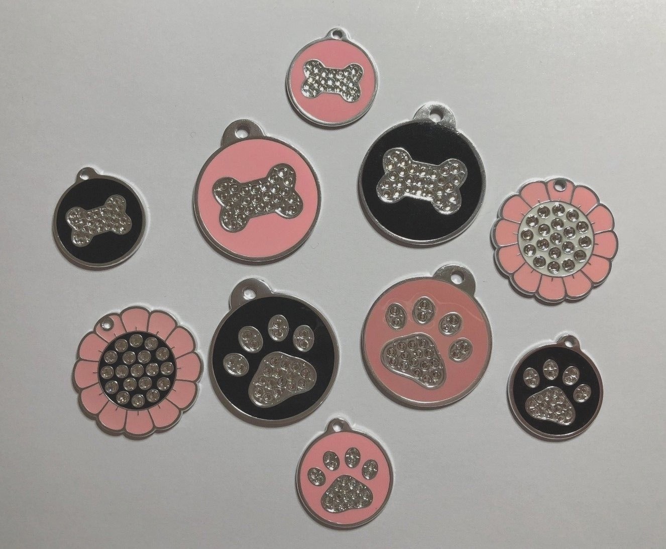 SMALL/LARGE Custom engraved Pet ID Name Tag Cat Dog Swarovski Crystal Rhinestone