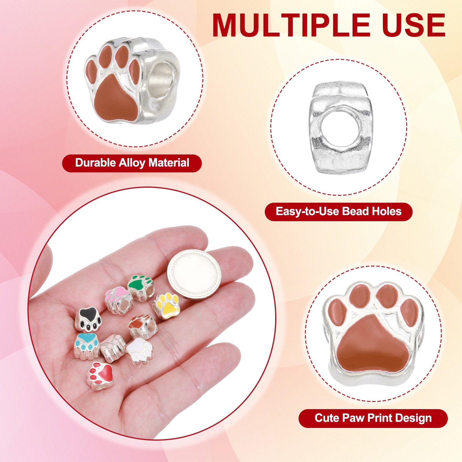 Enamel Paw Print Charms, Alloy Dog Cat Paw Large Hole Beads, 20Pcs(Brown)