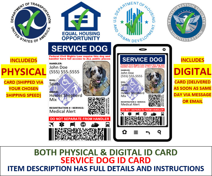 ADA HOLOGRAPHIC SERVICE DOG ID DUAL SIDED CUSTOMIZABLE PHYSICAL & DIGITAL CARD