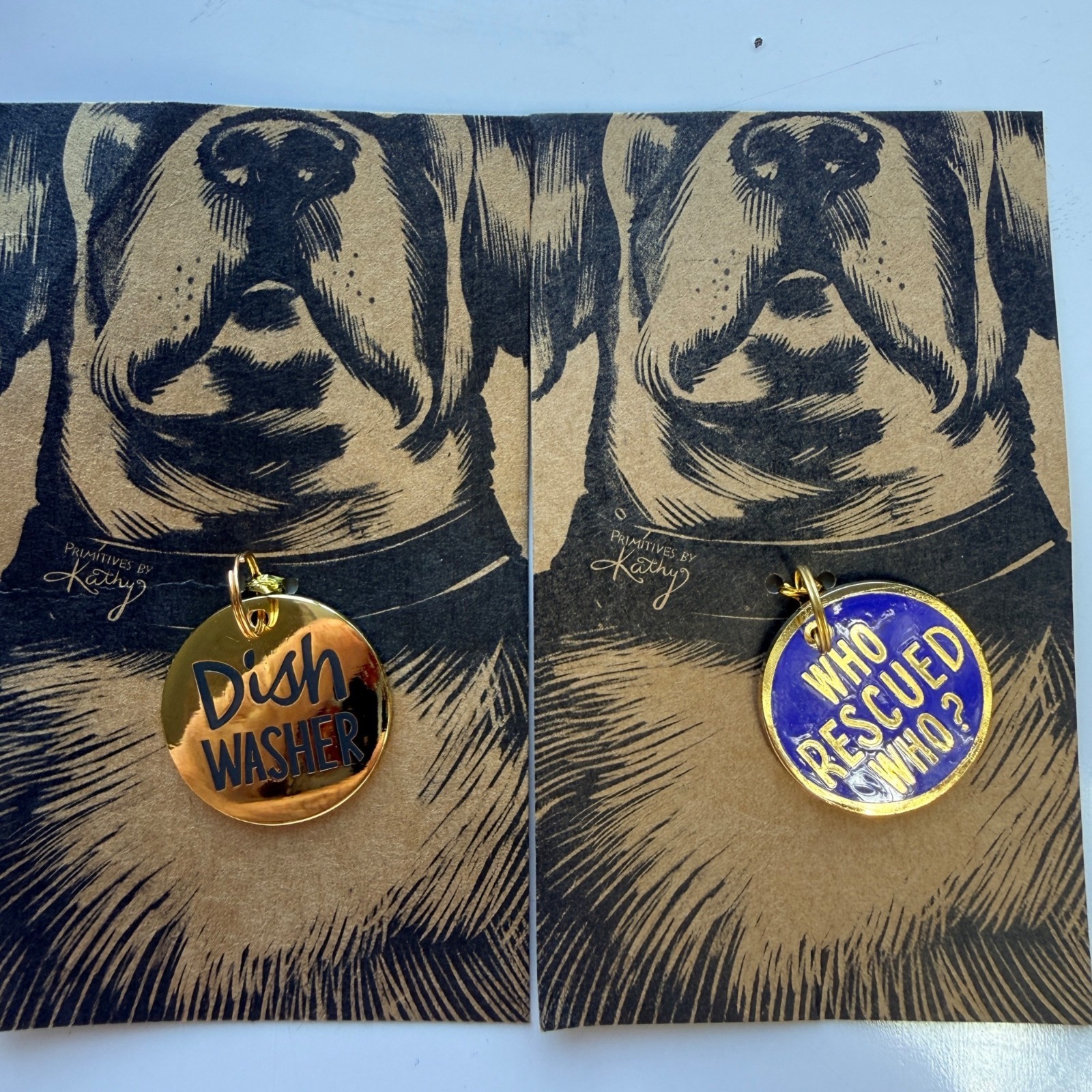 Primitives By Kathy Pet Charms Metal & Enamel Dishwasher & Rescued Who