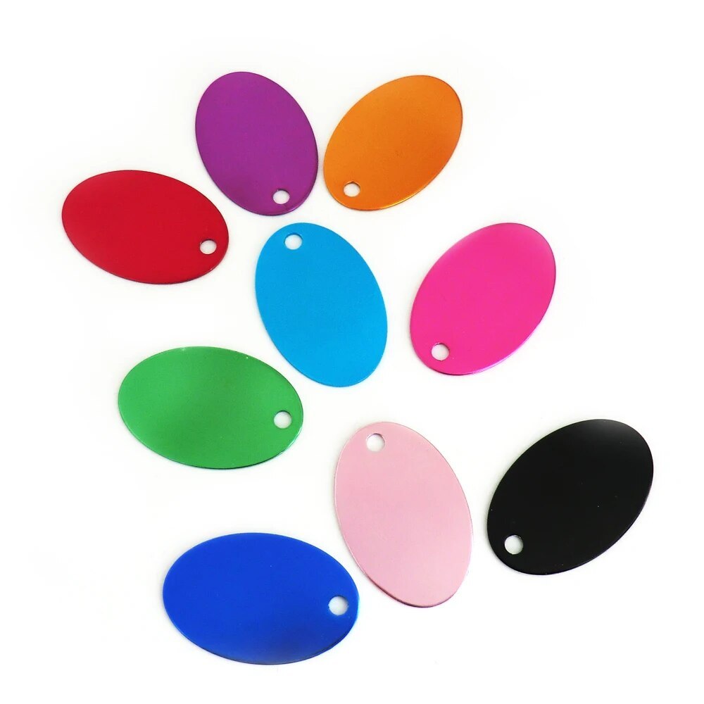 Personalized Anodized Oval Aluminum Pet ID Tags Collars Custom For Dog Cat