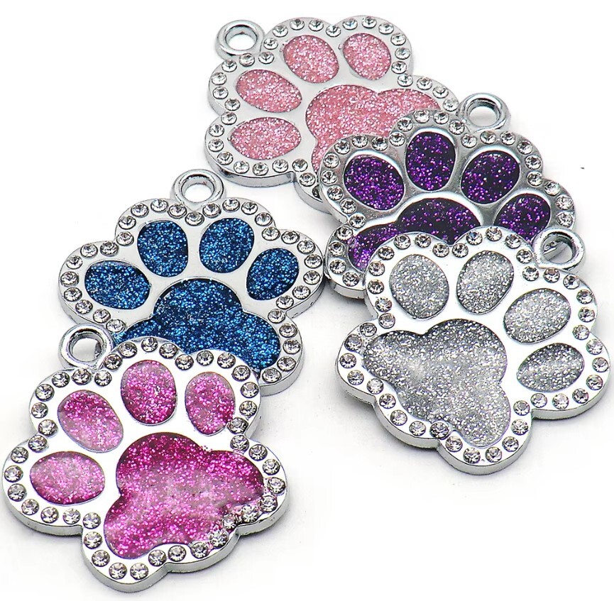 Shiny Stones Paws PET ID Tag Engraved Custom CAT DOG Collar Tag | Best Quality