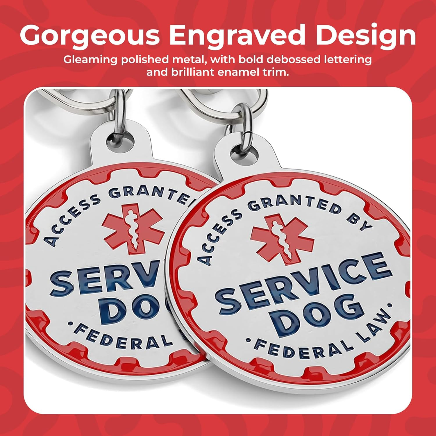 Service Dog Tag, 2 Pack: Metal Pet ID Tags for Service Animals, Emotional Suppor