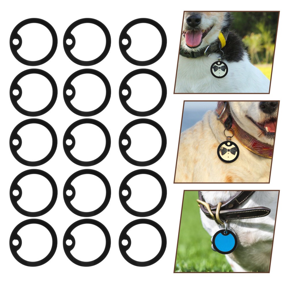 15Pcs Durable Silicone Dog Tag Silencers for Pets Black Noise Reduction