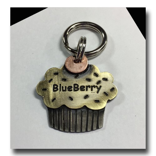 Cupcake Muffin Pet ID Dog Name Tag Free Engraving Mixed Metal Layered Dog Tag