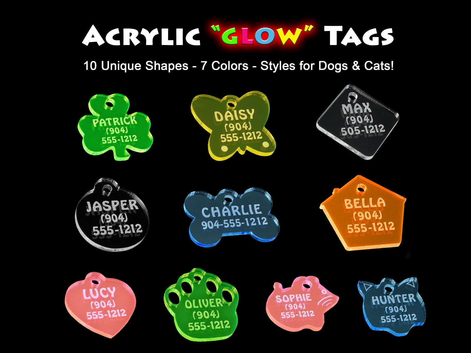 ACRYLIC PLASTIC PET Dog Cat Identification Name Tags-Custom Engraved ID Tag