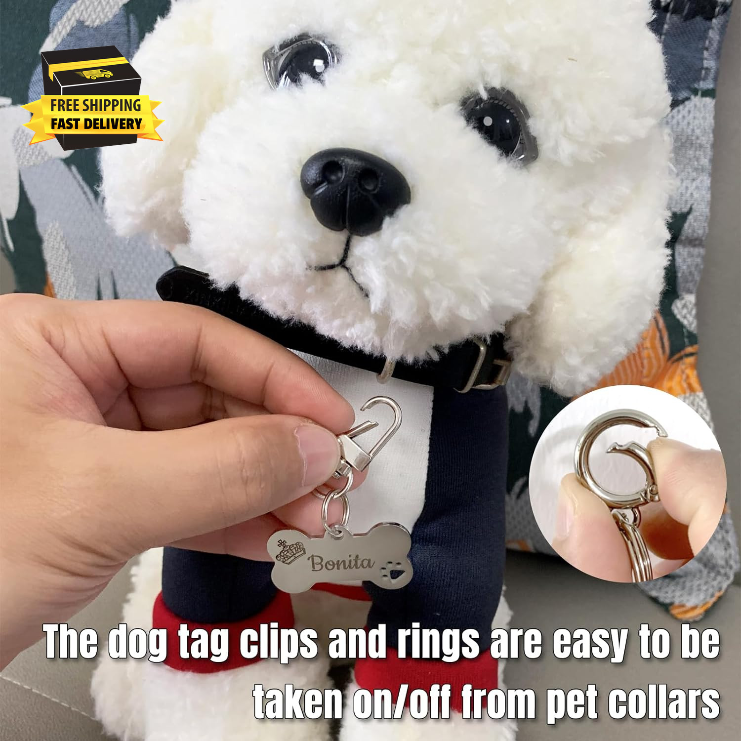 Dog Tag Clips for Collar,With 15Pcs Replaceable Dog ID Name Tag Ring Clip Dog Ta