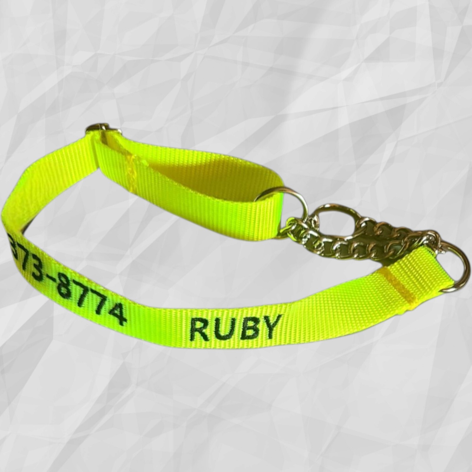 PERSONALIZED Embroidered Chain Martingale Dog Collar Pet ID Tag Name and Phone!