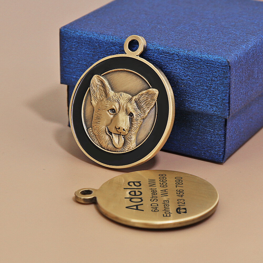 Personalized 3D Gold Dog Tag 8 Breeds Patterns Cat Bulldog Labrador Husky Poodle