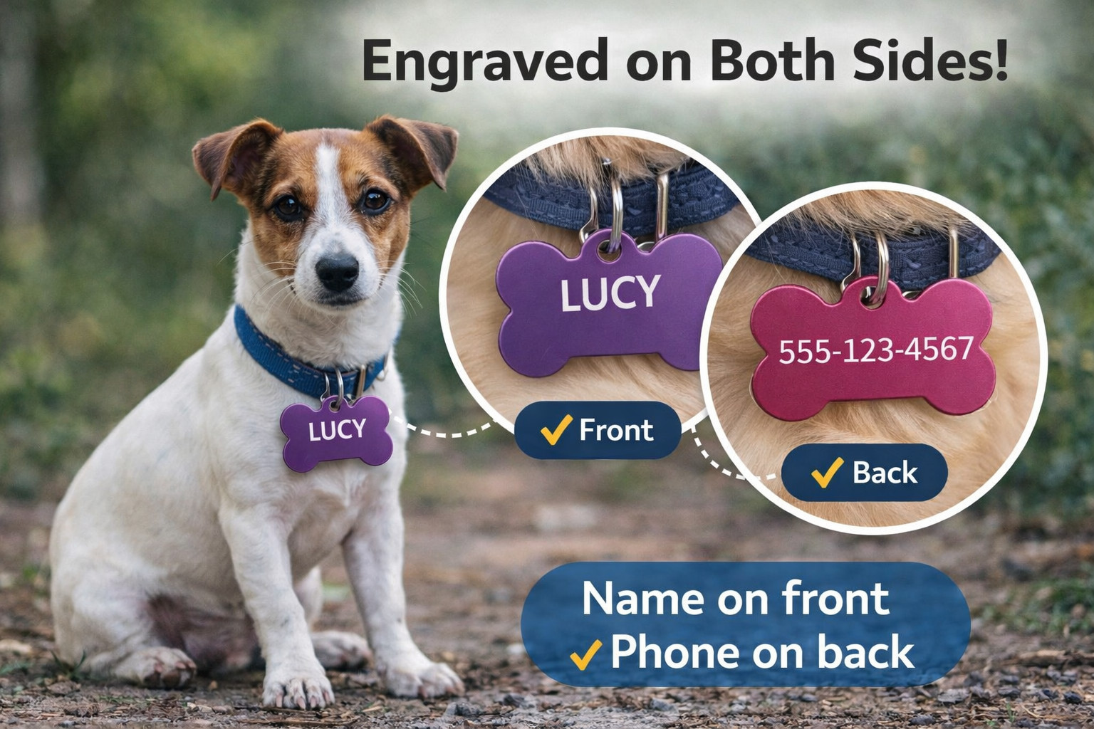 LASER ENGRAVED PERSONALIZED PET TAG ID DOG CAT NAME TAGS DOUBLE SIDE