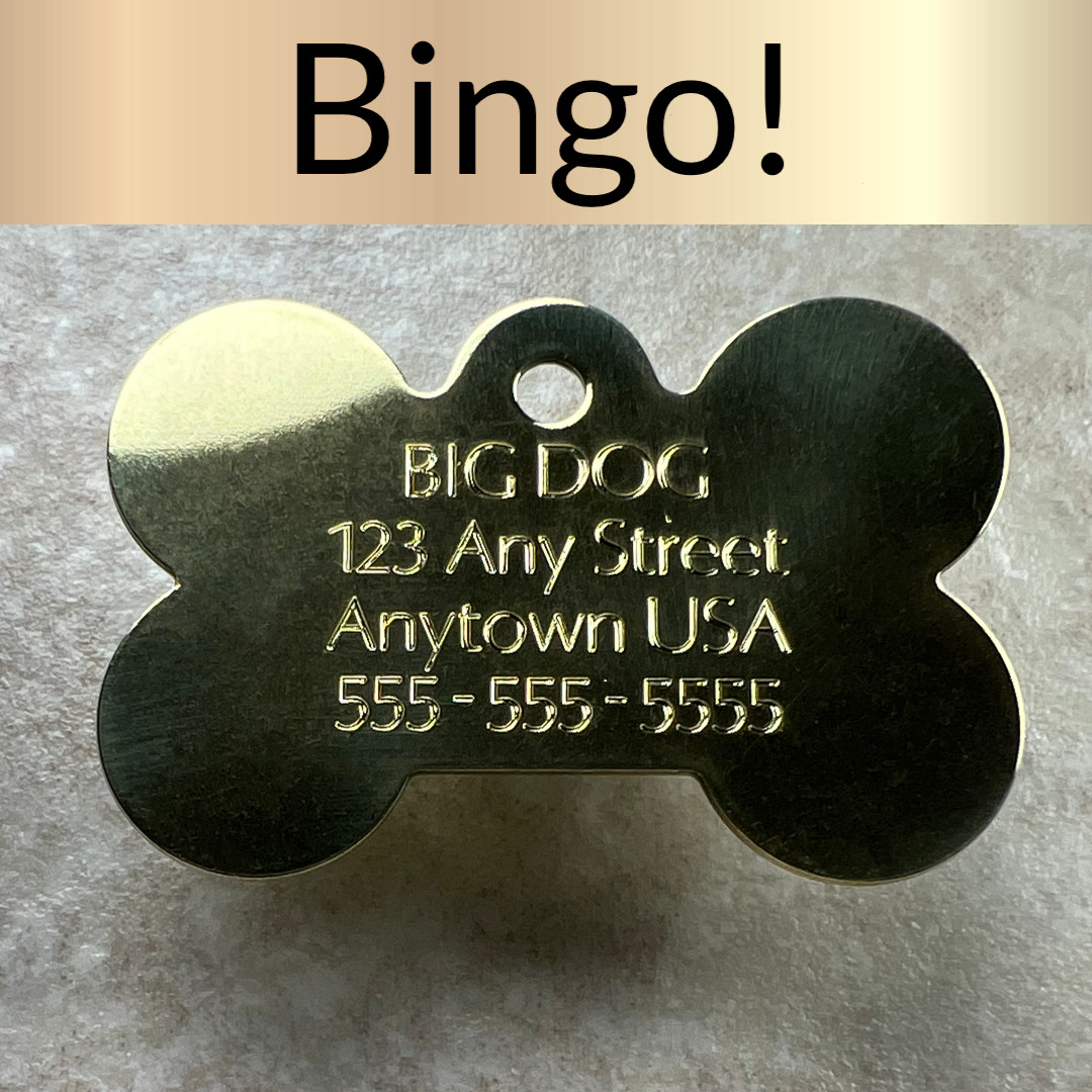 Custom Engraved Dog Tags Personalized Dog Collar Pet Bone Tag BRASS EXTRA LARGE