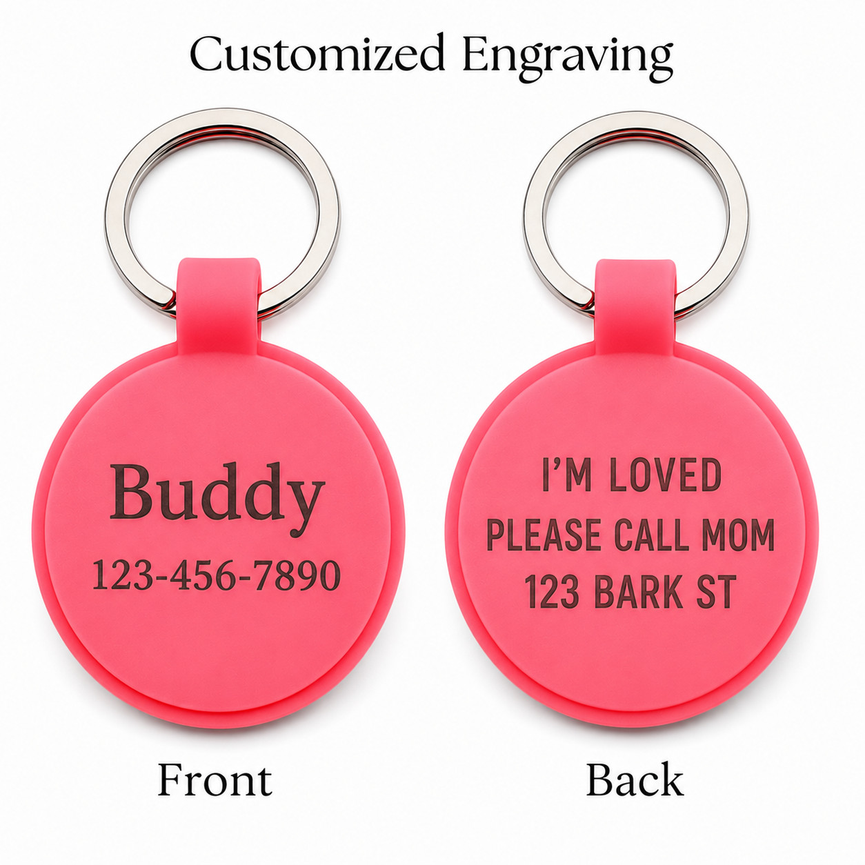 Personalized Round Silicone Pet Tag Engraved Dog Tag Cat Tag Silent Name Tag
