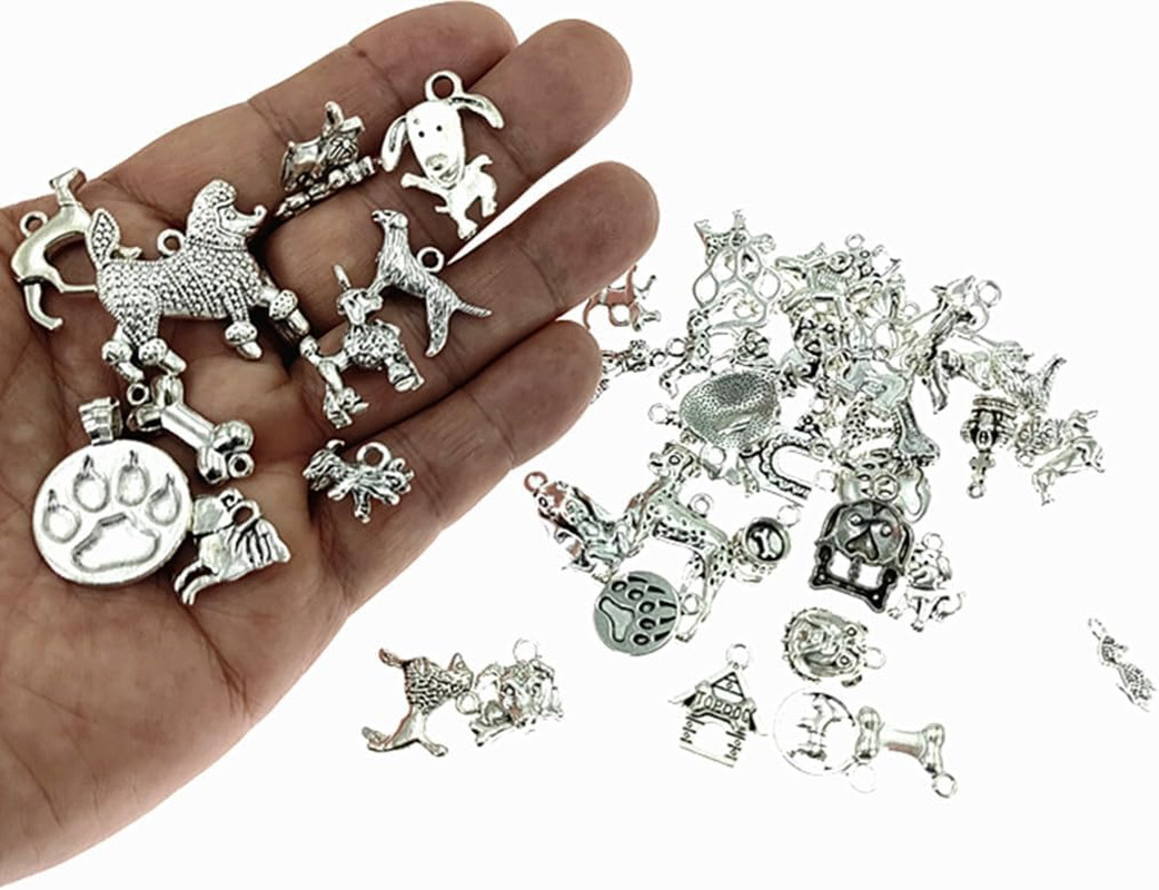 50Pcs Dog Charm,Assorted Dog Bone Paw Print Footprint Pet Charm Pendant for DIY