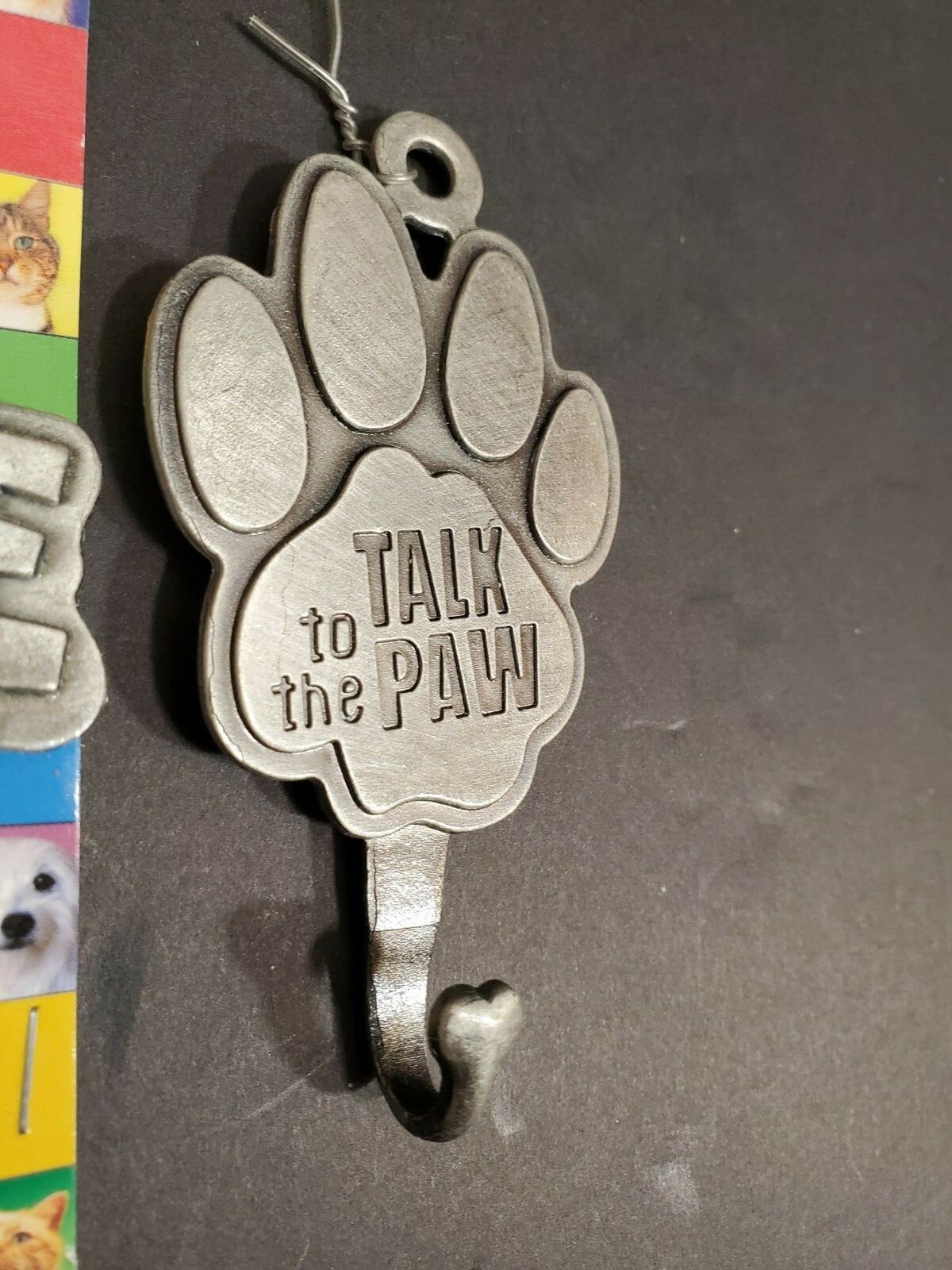 Lot of 4 – Talk to the Paw Dog Leash Hooks – Pewter – “Talk to the Paw” & “Love”