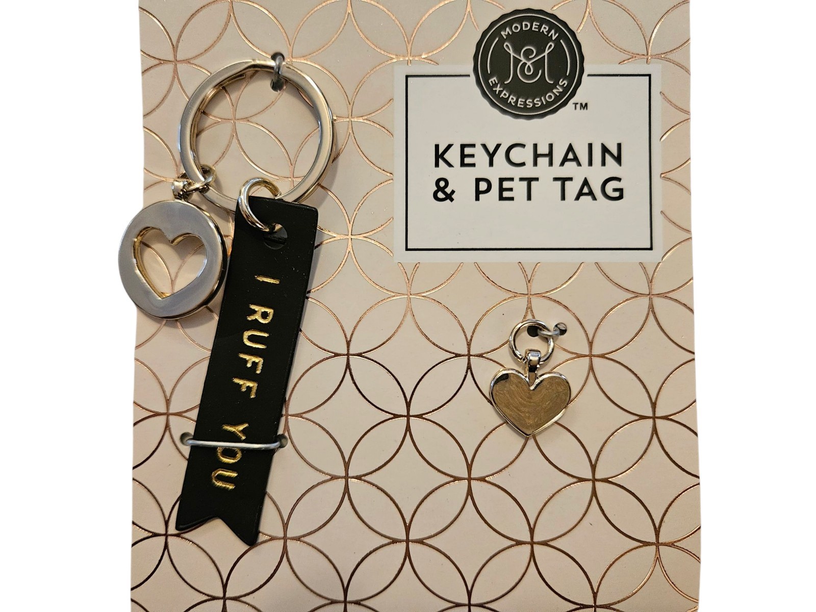 *NEW* Modern Expressions 2-pc Black/Gold Heart Keychain & Pet Tag