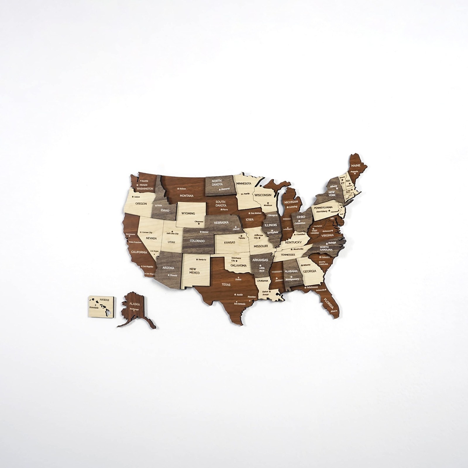 Colorfull Worlds 3D Wooden USA Wall Art, Gift for American Friend, United Sta…