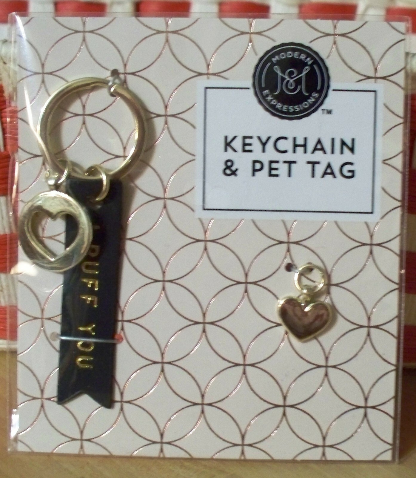 I Ruff You Love Pet Cat Dog Gold Heart Keychain Tag Collar Charm Set