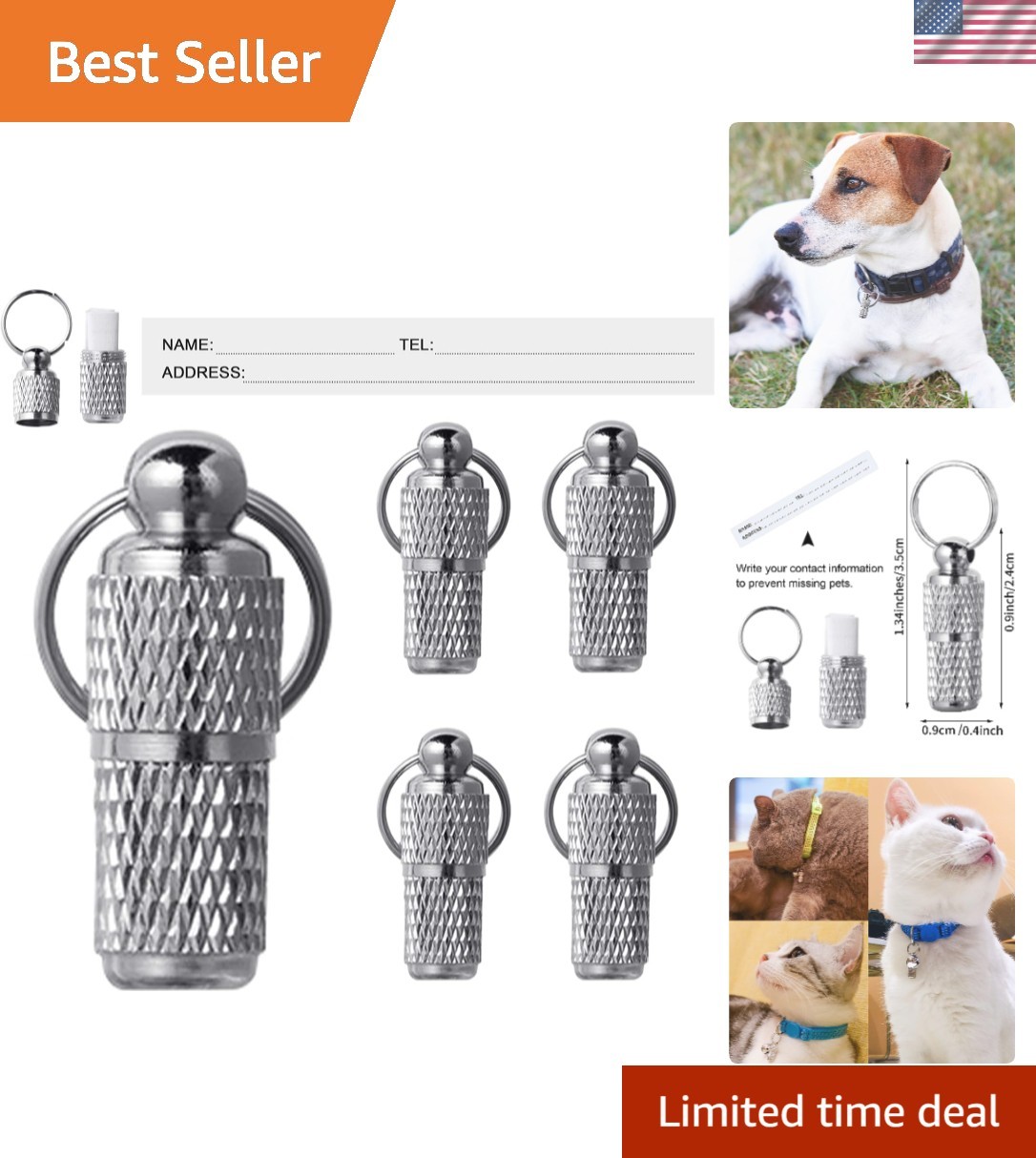 5 Pack Custom Pet ID Tags, Dog Tags with Name Tag and Tel Address, Silver Acc…