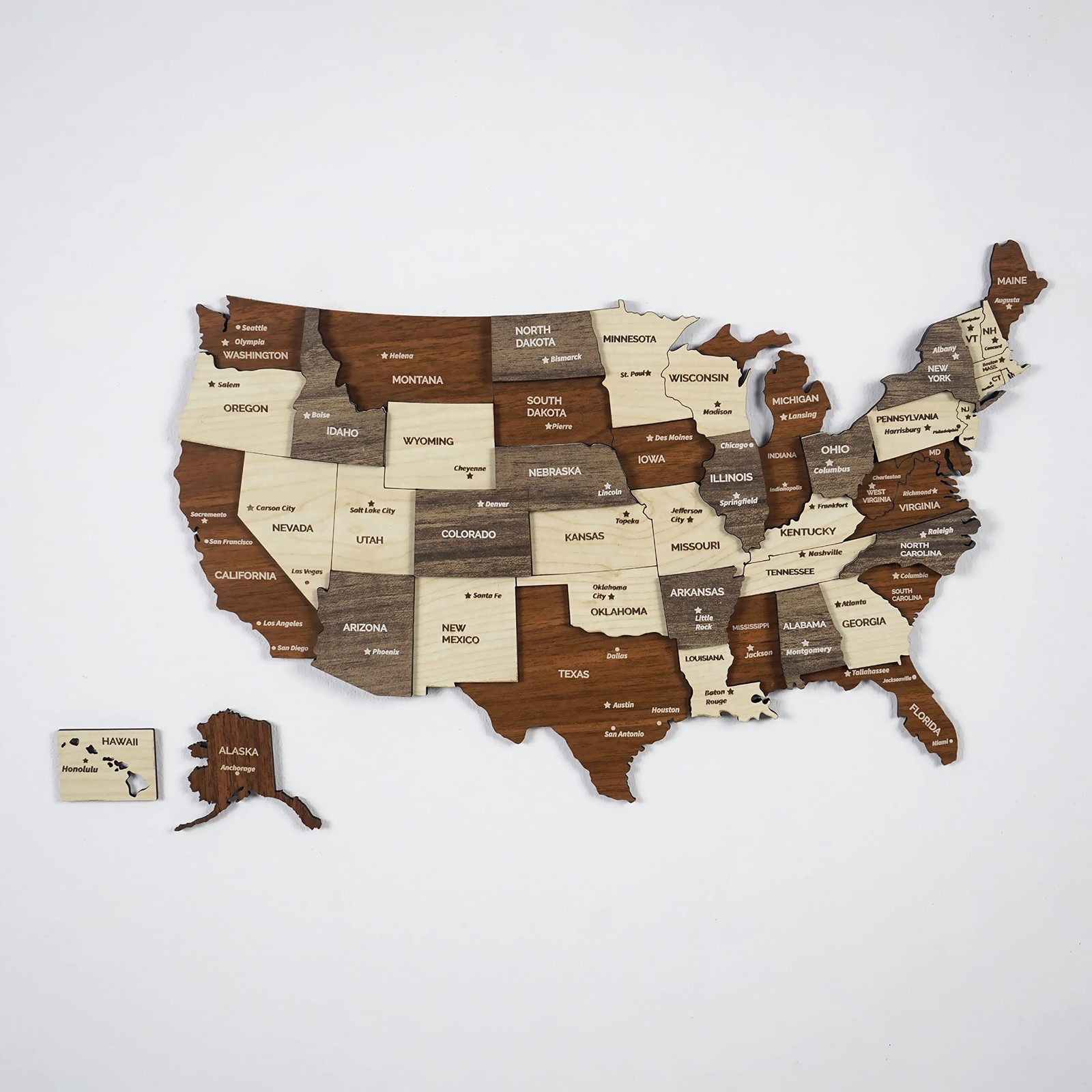 Colorfull Worlds 3D Wooden USA Wall Art, Gift for American Friend, United Sta…