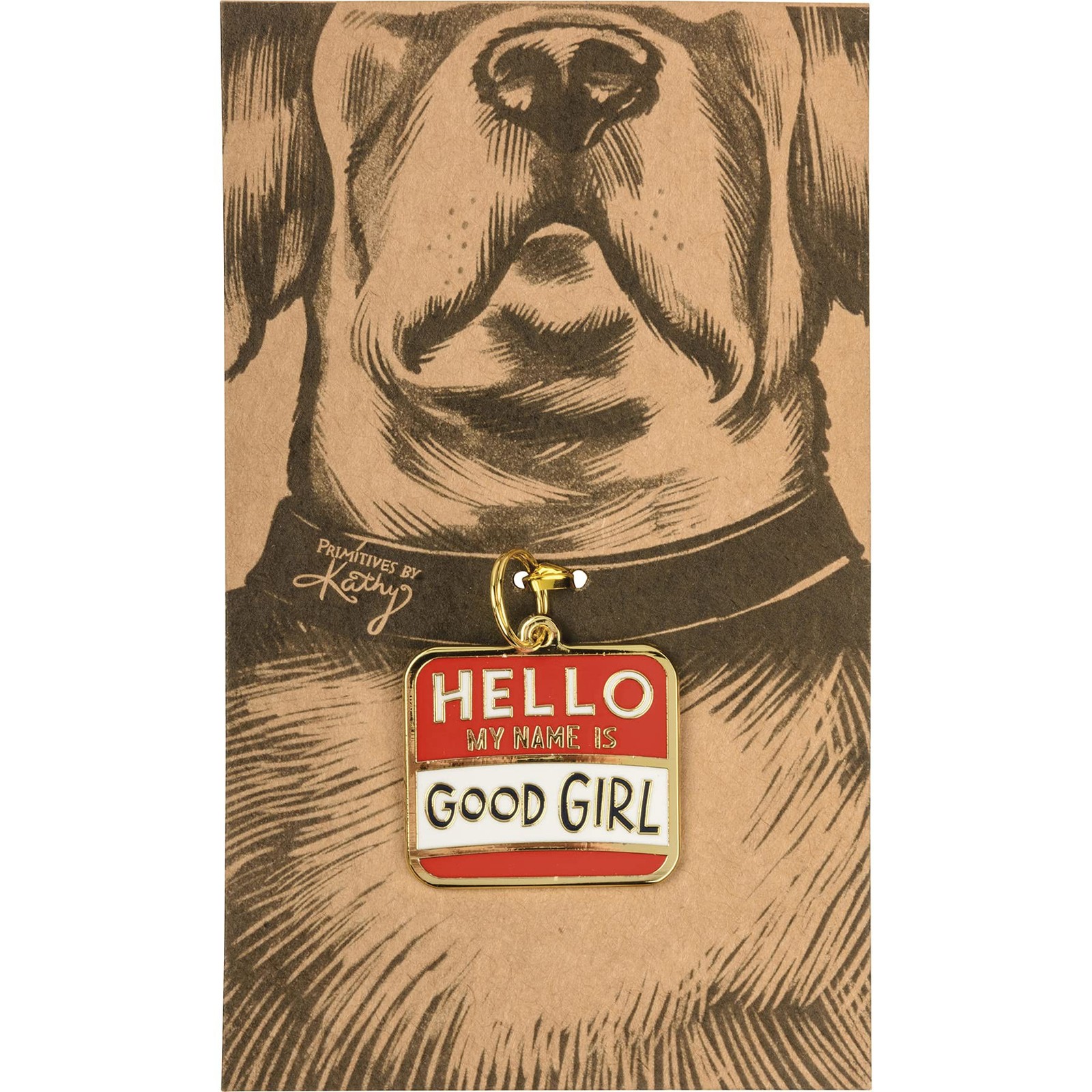 Dog Collar Charm Hello My Name is Good Girl Enamel 1.25 Inch Charm