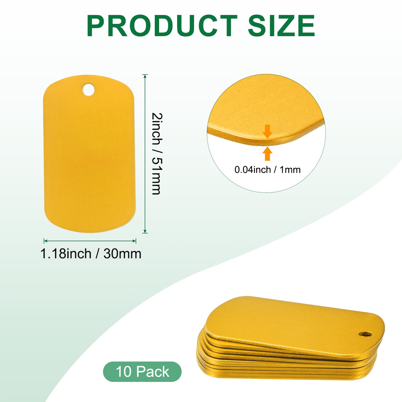 10-Pack 2″ x 1.18″ x 0.04″( L x W x T ) Blank Dog Tags [Yellow, 1 Hole]