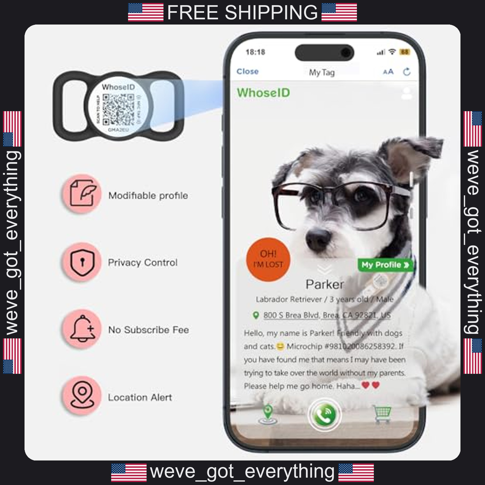 Pet ID Tag with QR Code Waterproof Silicone for Dogs and Cats