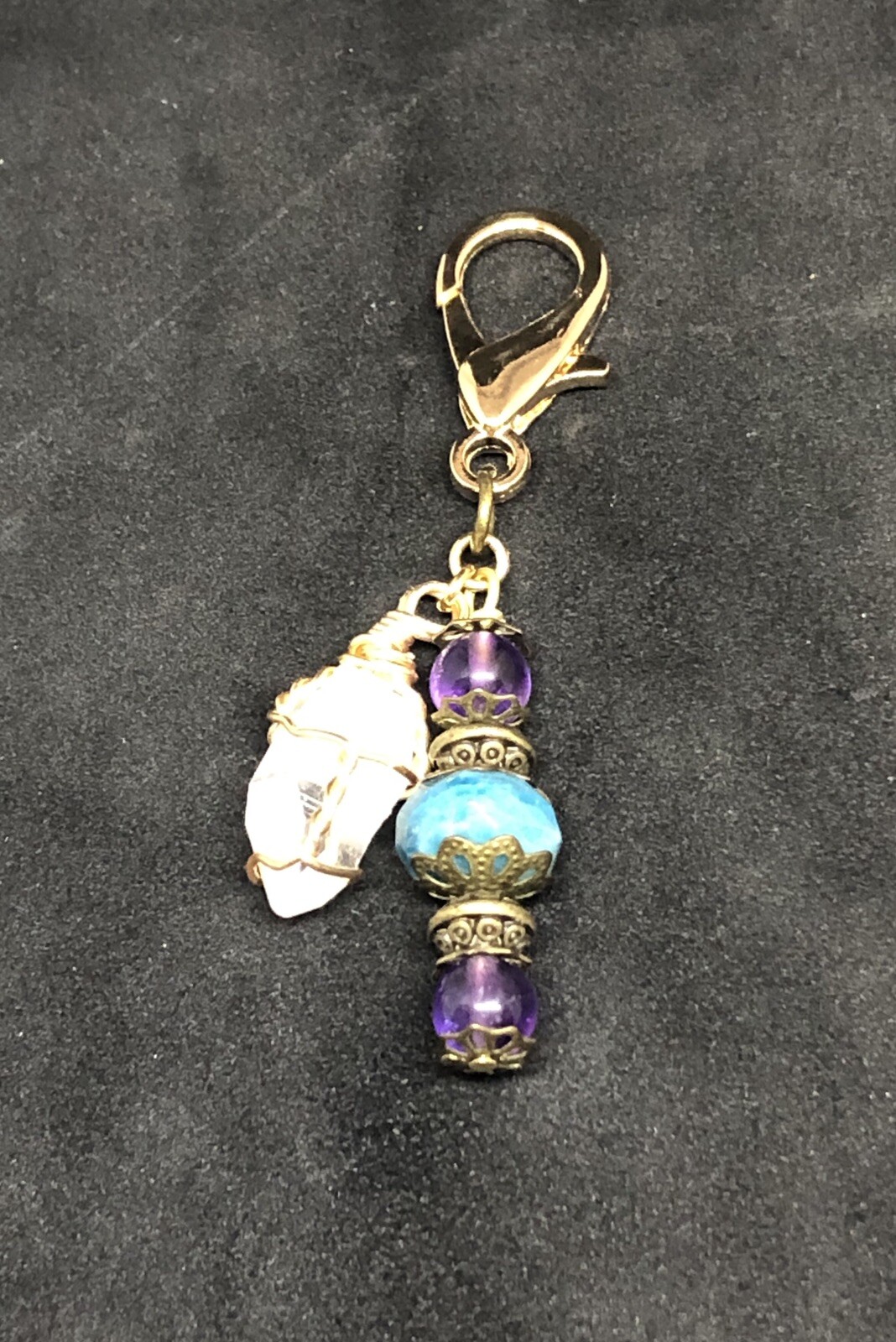 Chrysocolla Amethyst Crystal Pet Charm, Crystal Collar Charm, Gemstone Pet Charm