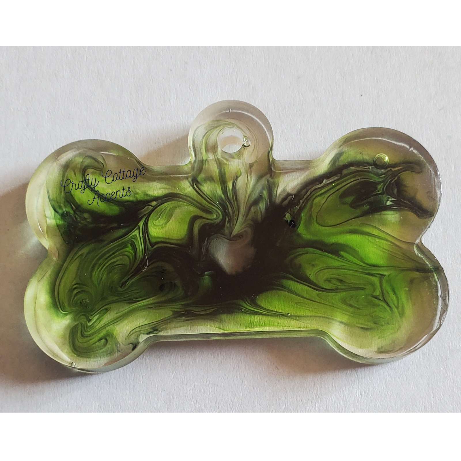 Resin Bone Charm – Green & Yellow Handmade Pet Accessory for Collars or Decor