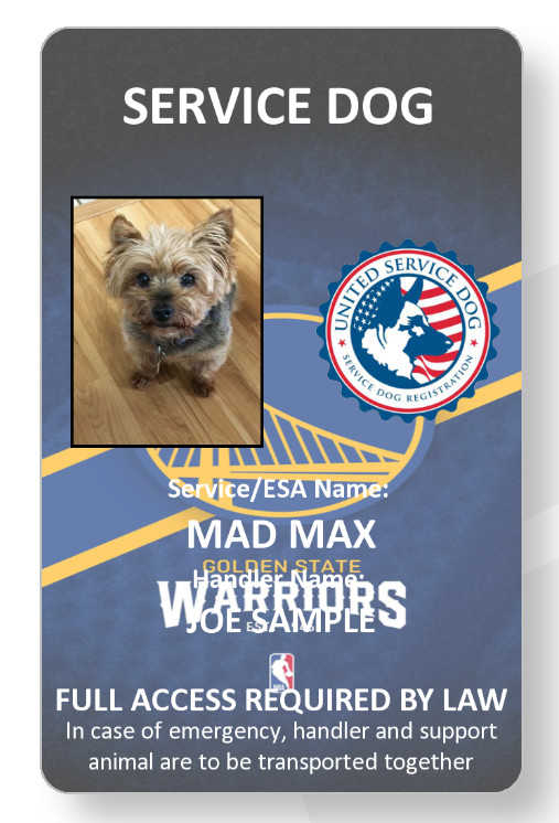 GOLDEN STATAE WARRIORS Service Dog/Emotional support/Therapy Dog ID card