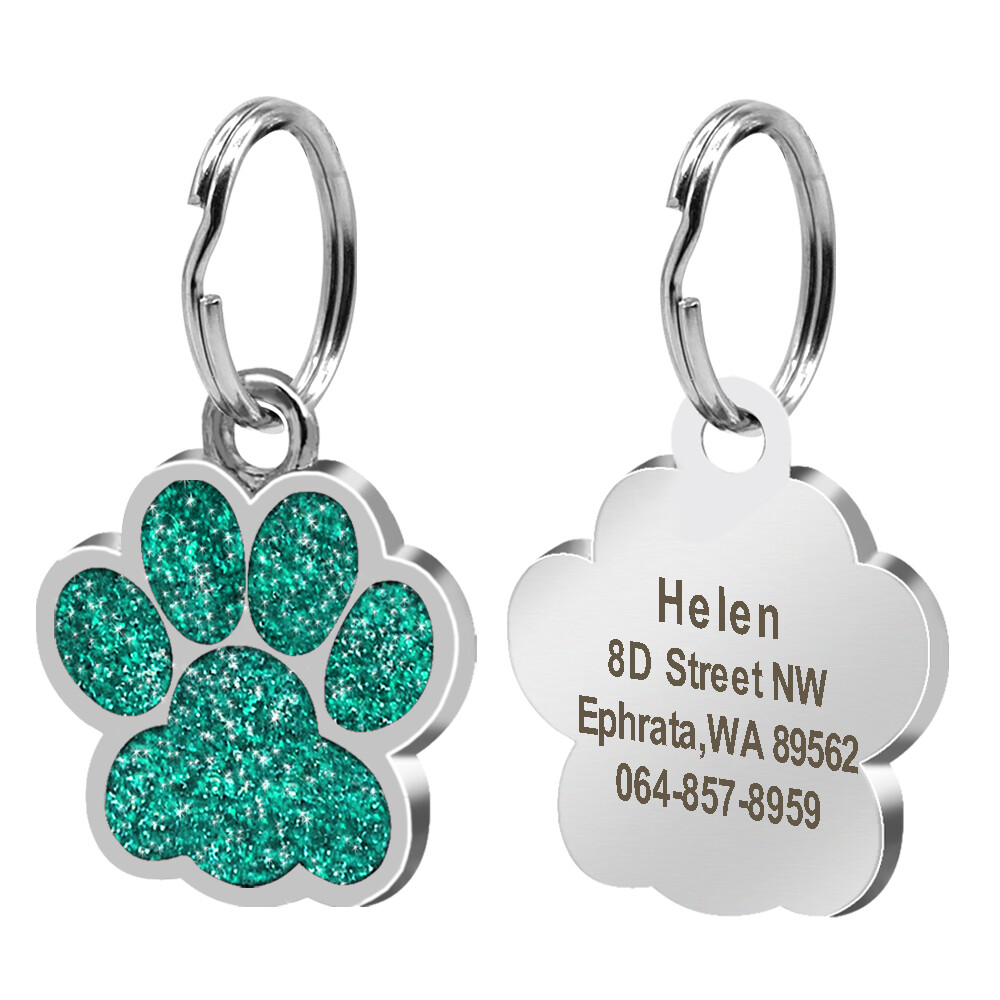 20/50pcs Dog Cat ID Tag Bulk Blank Glitter Paw Print Collar Name Discs 10 Colors