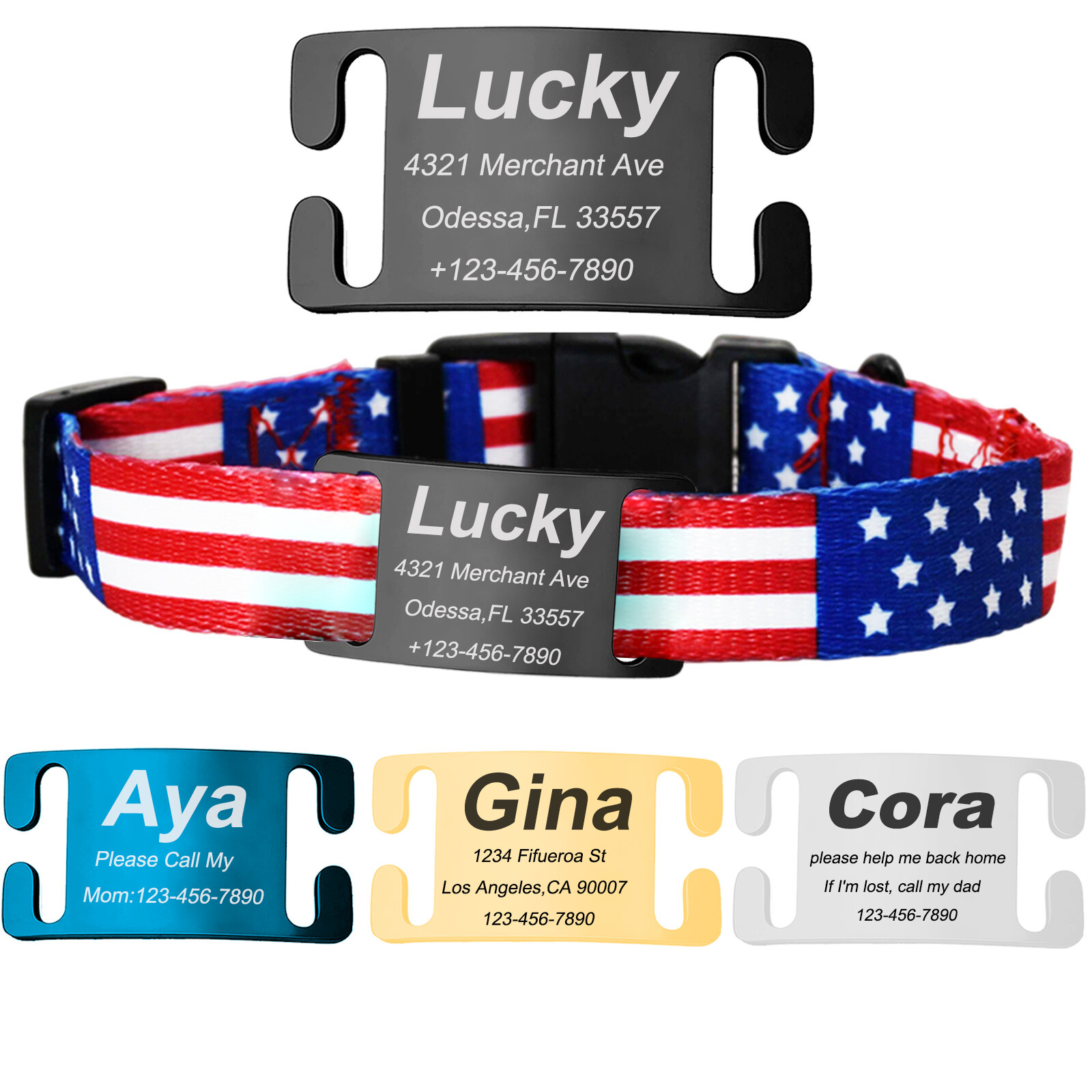 Personalized Stainless Steel Open Slide-on Pet Dog Name Tags Engraved Custom ID